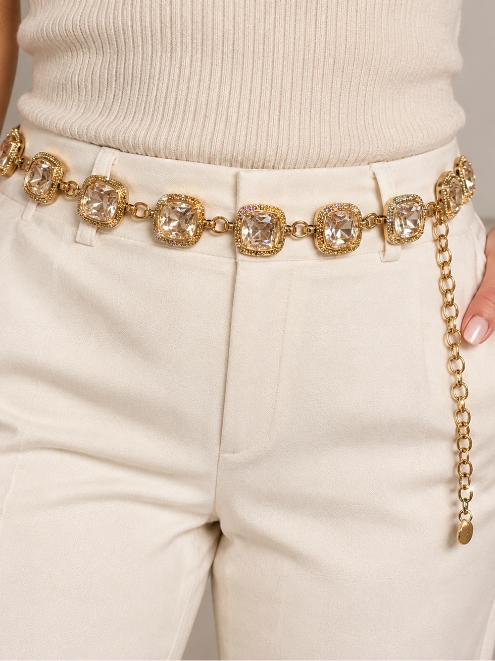 Gold Crystal Statement Chain Belt | Jeweled Adjustable Waist Belt
